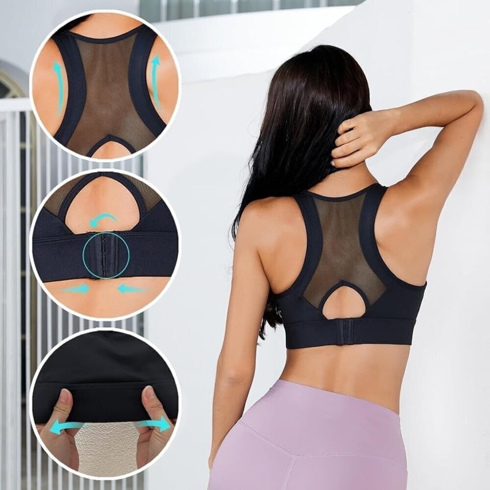Perfeone Sports Bra Racerback Removable Cups Moisture Wicking Compression Black